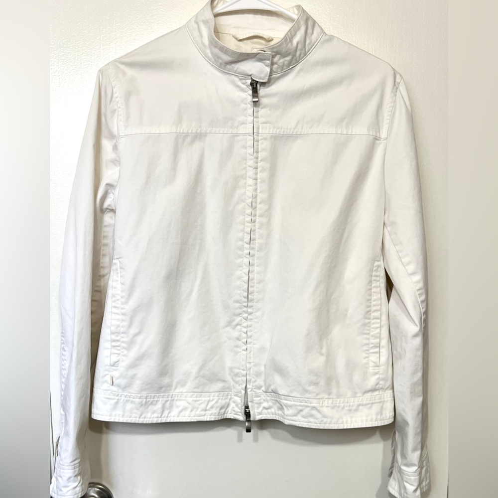 Ralph Lauren Polo Golf White Jacket Women’s L Zip Front Moto Style Cotton RL Log